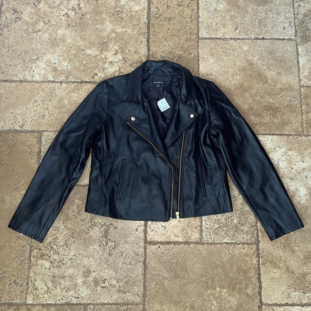 JCREW mercantile black leather jacket NWT size L